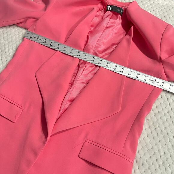 Zara Open Front Blazer Small Pink Rolled 3/4 Sleeves Oversized Cascade Neck - Picture 10 of 13